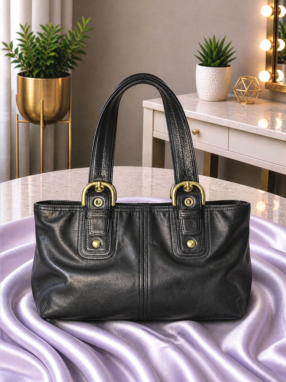 Coach Hampton Black Leather Satchel Tote